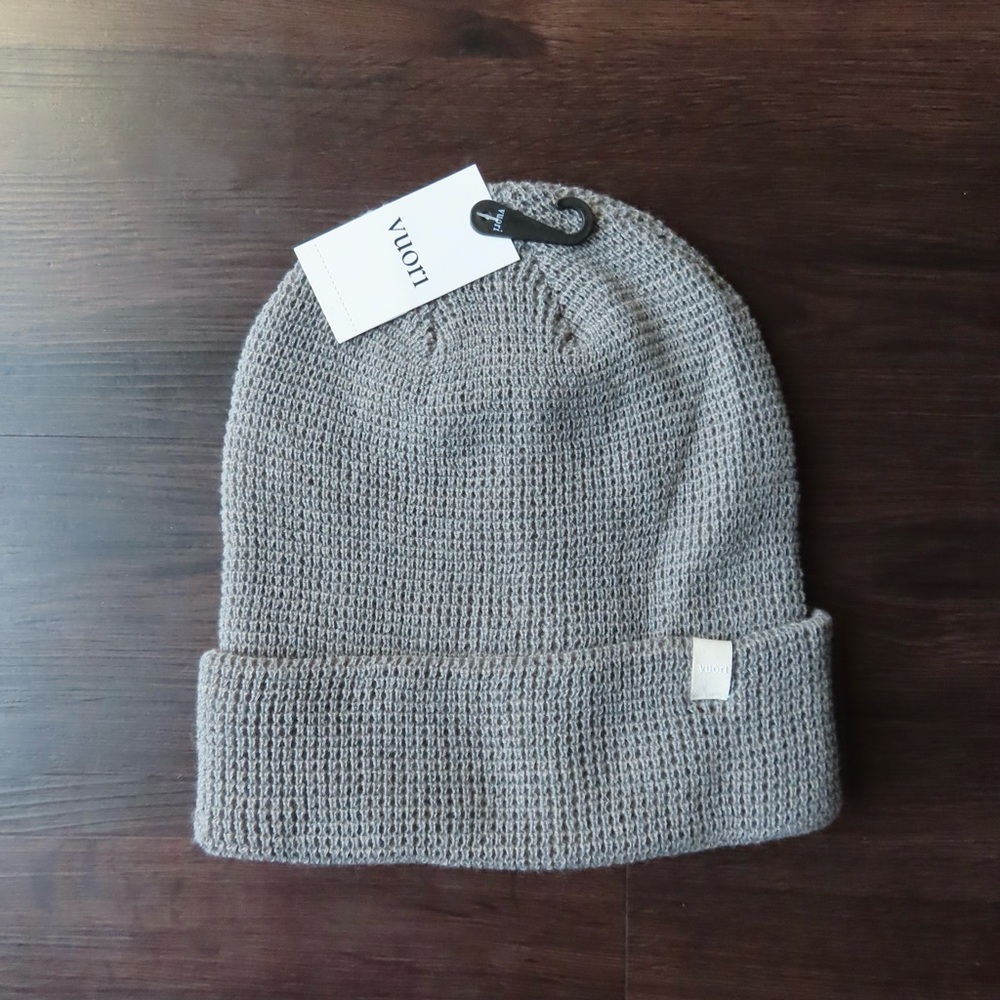 Vuori Alpine Waffle Knit Beanie in Gray Shiitake